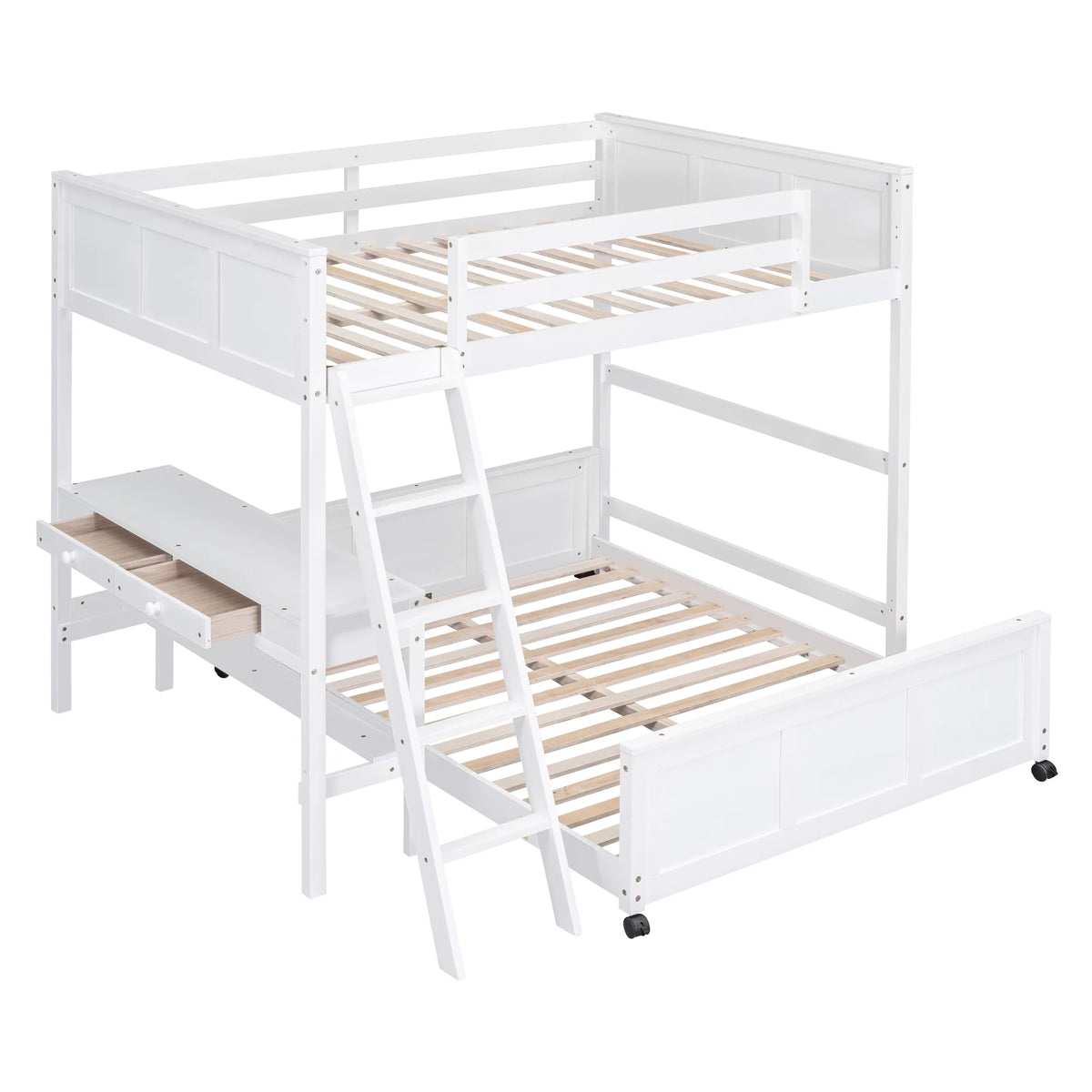 Full Over Full Bunk Bed with Desk, White F860913