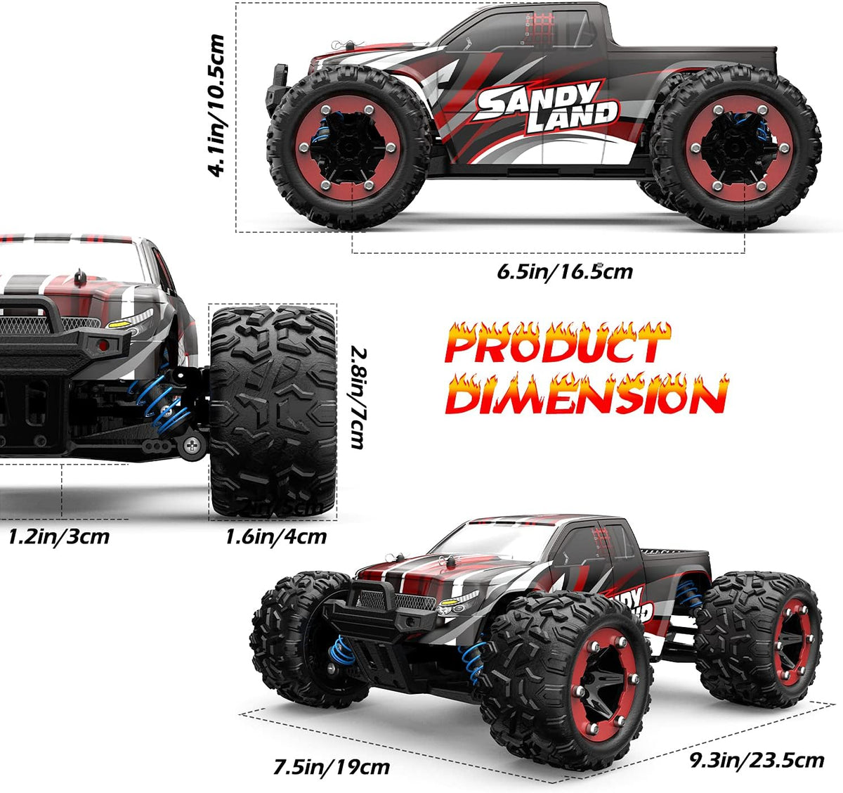 Remote Control Car 1:18 Scale 4WD Off Road Monster Trucks 2.4GHz 2 Rechargeable Battery Pack of 2 J80511