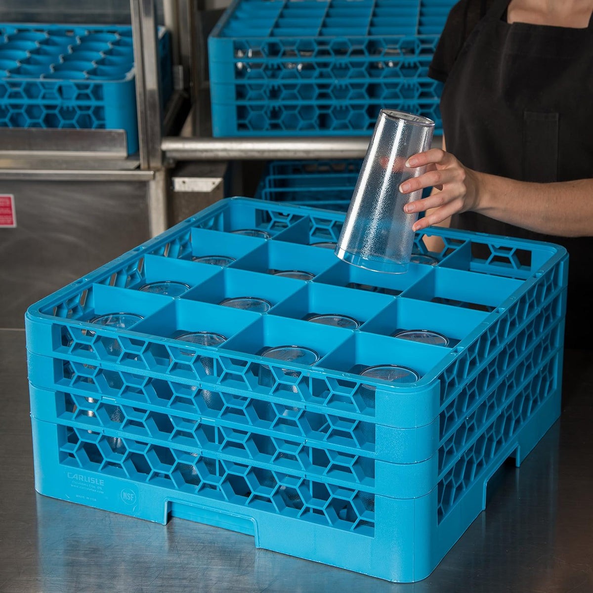 16 Compartment Glass Rack with 3 Extenders, Blue (Pack of 2) Q39972