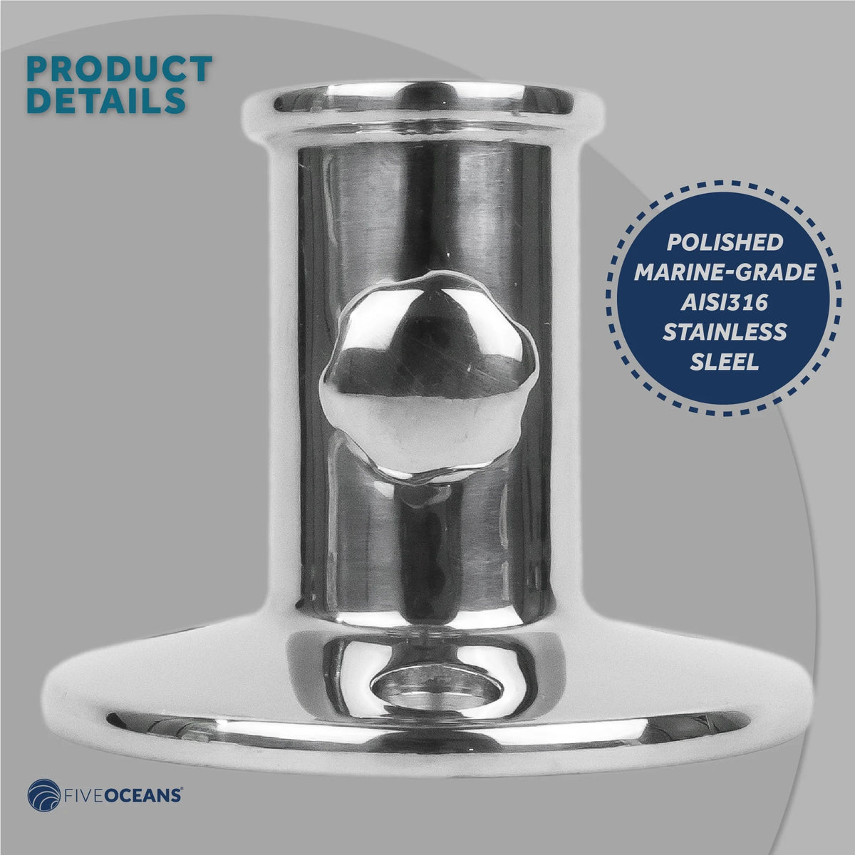Boat Flag Pole Socket with Knob, Top Mount, Stainless Steel, Fits 3/4 Inch Poles G586240