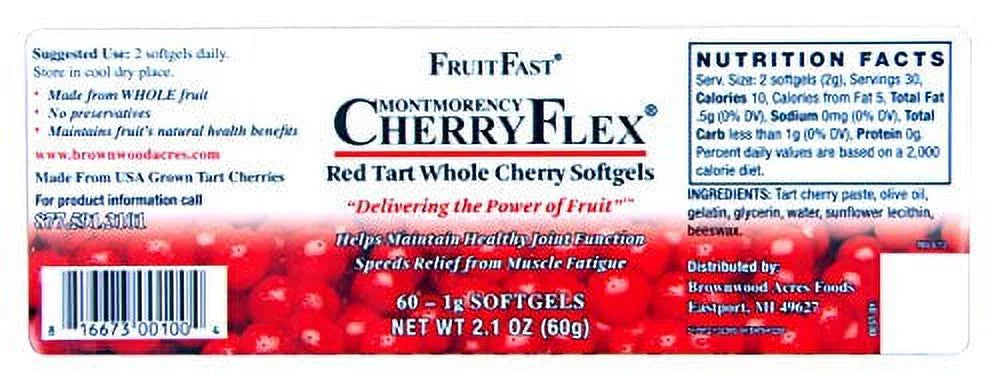 100% Organic Red Tart Cherry Concentrate Supplement 60 Count I9202