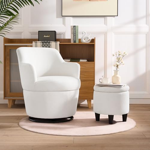 Blue Swivel Accent Chair with Ottoman Y864