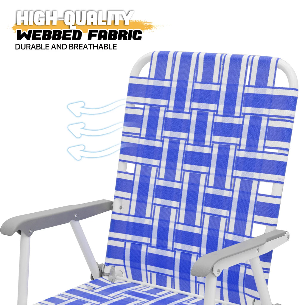 Folding Webbed Beach Chairs Set of 2 with Armrests, Blue P815549