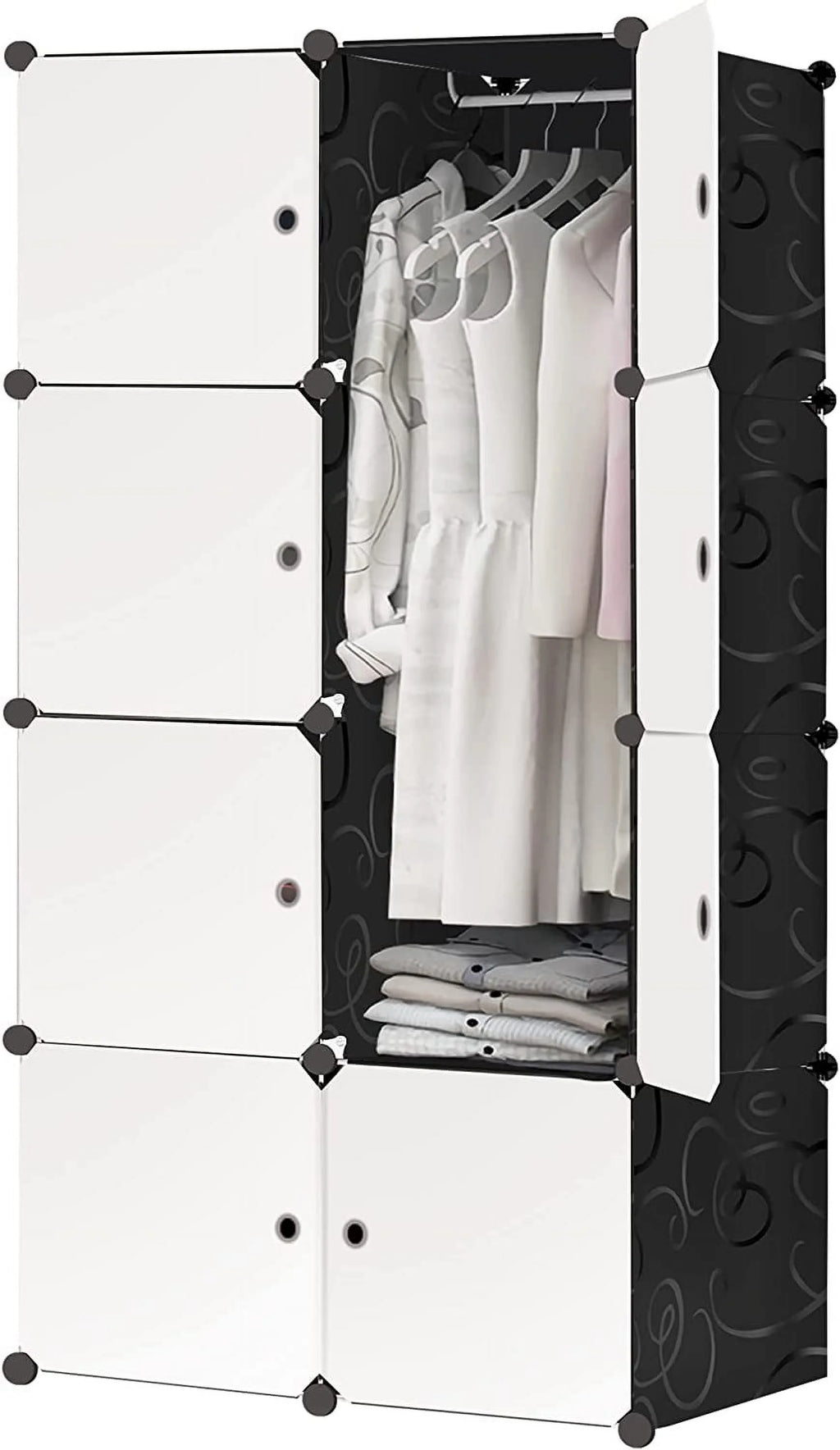 Portable Closet Wardrobe 4 Tiers 8 Doors Black Q45358