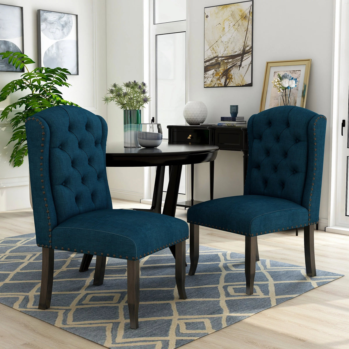 Beige Tufted Linen Wingback Dining Chairs Set of 2 A6753