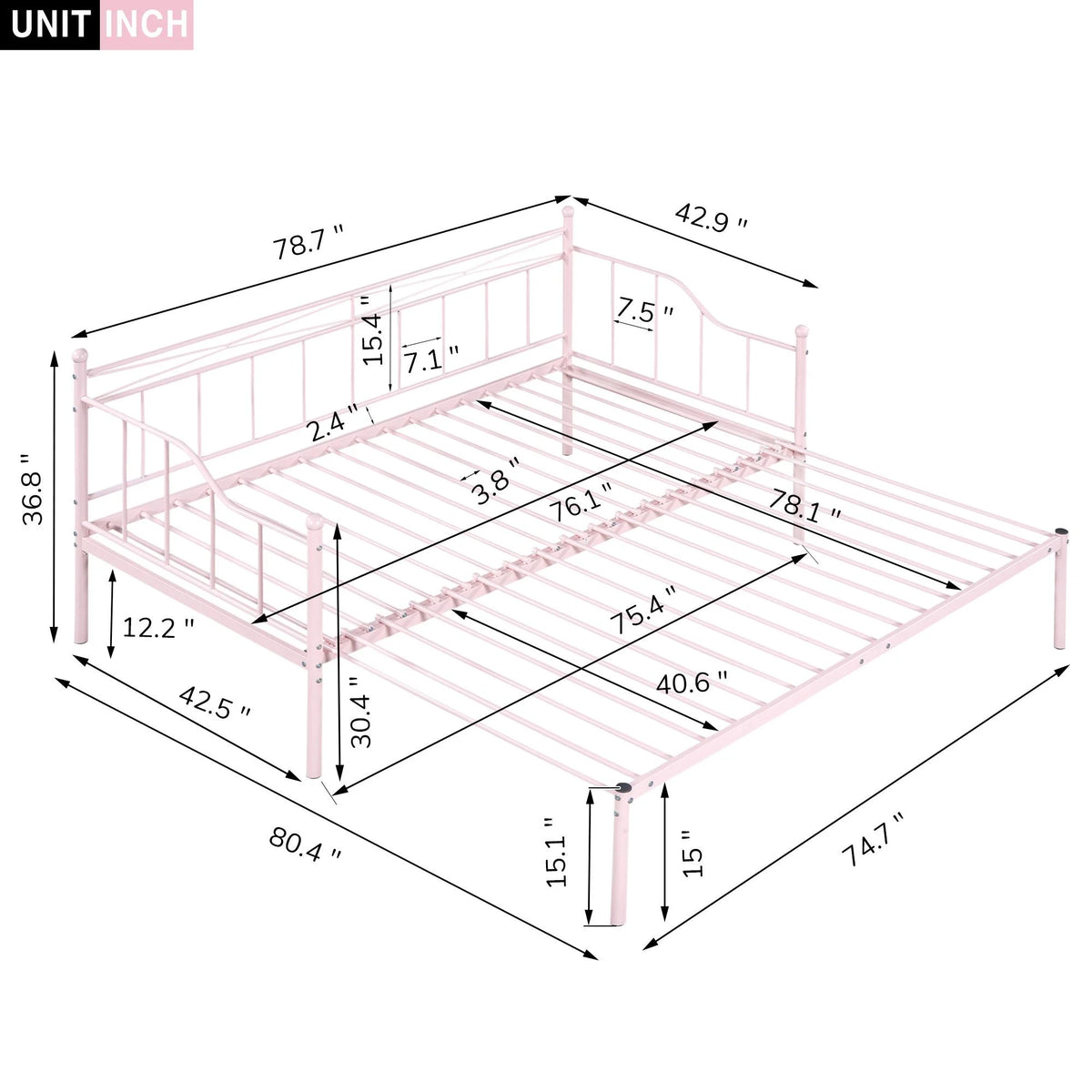 Pink Twin Metal Daybed with Trundle S2117