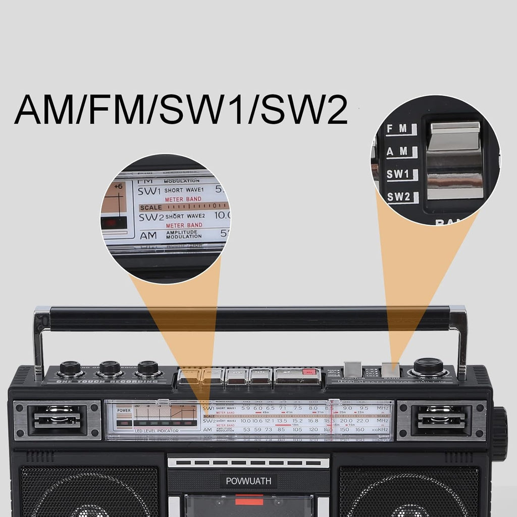 Portable Cassette Player Boombox AM/FM Radio Tape Player Recorder with Bluetooth Microphone B456