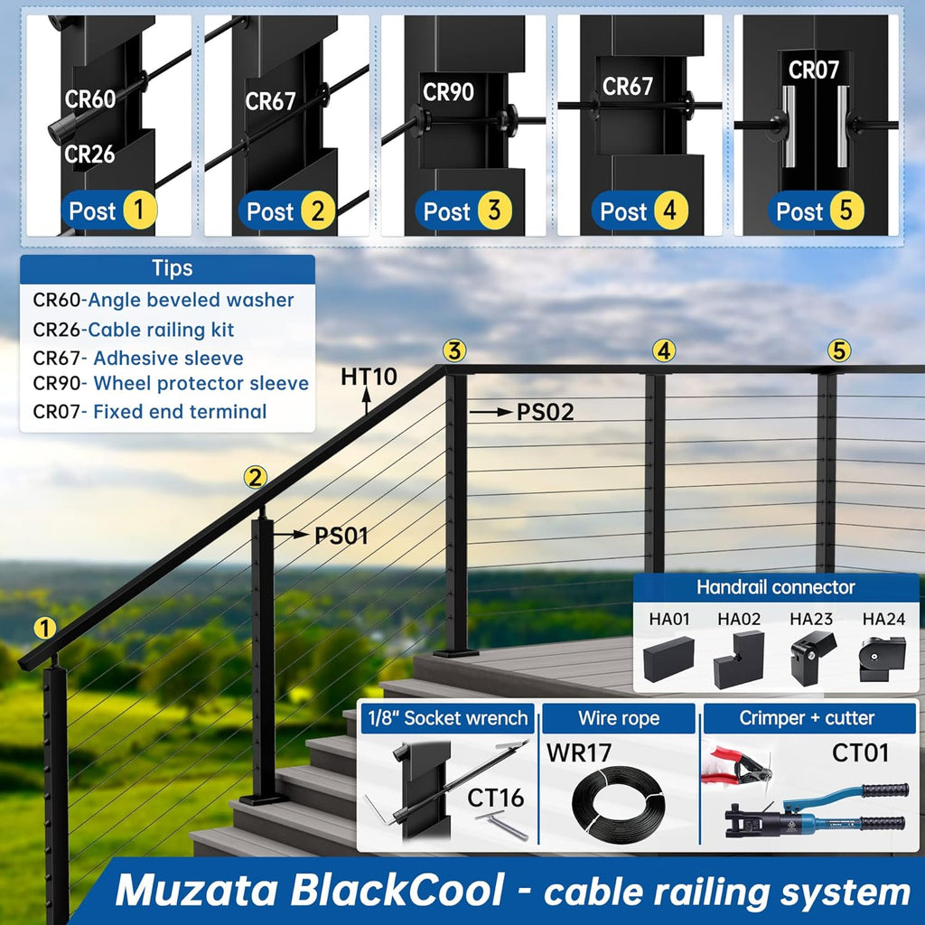 4 Pack Stainless Steel Black Cable Railing Post X42221