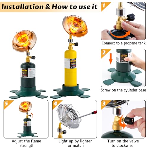 Propane Gas Heater with Windproof USB Lighter, Cordless with Cylinder Stand H93447