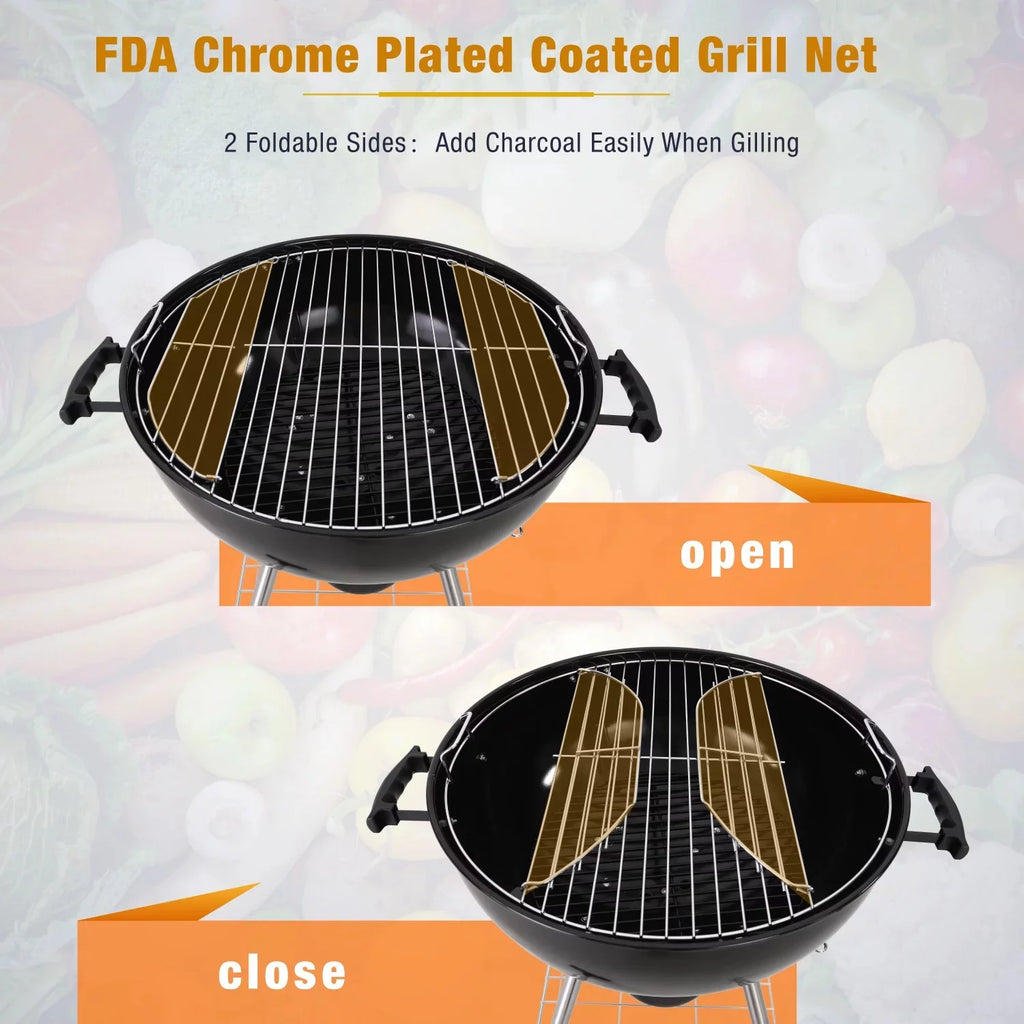 22" Portable Charcoal BBQ Grill, Black J37529