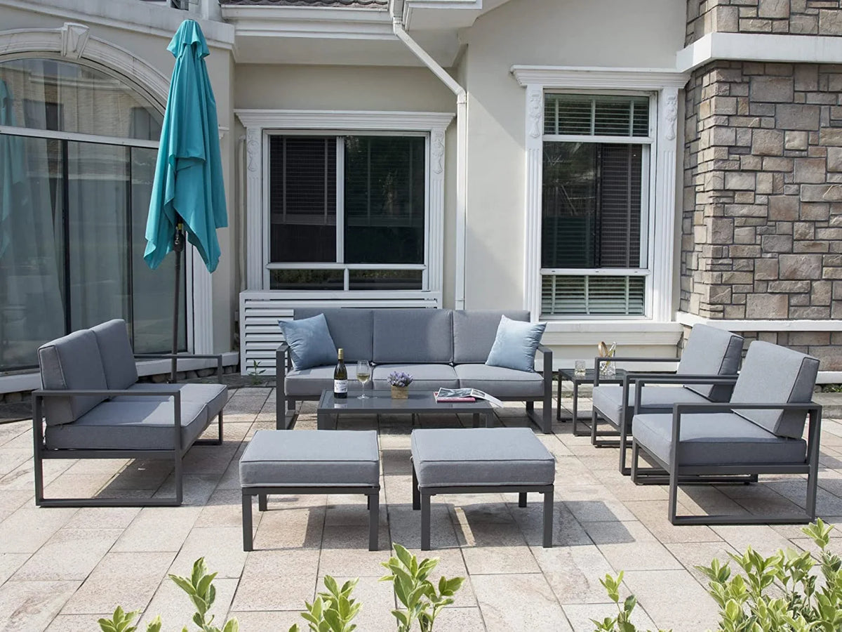 Grey 8 Piece Aluminum Outdoor Sectional Sofa with Ottomans and Coffee Table Z642589