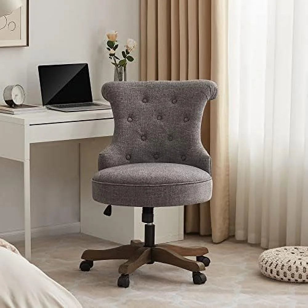 Teal Linen Fabric Adjustable Height Swivel Office Chair with Wheels Y89343