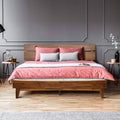 Caramel Wood Platform Bed Frame with Headboard, King J512