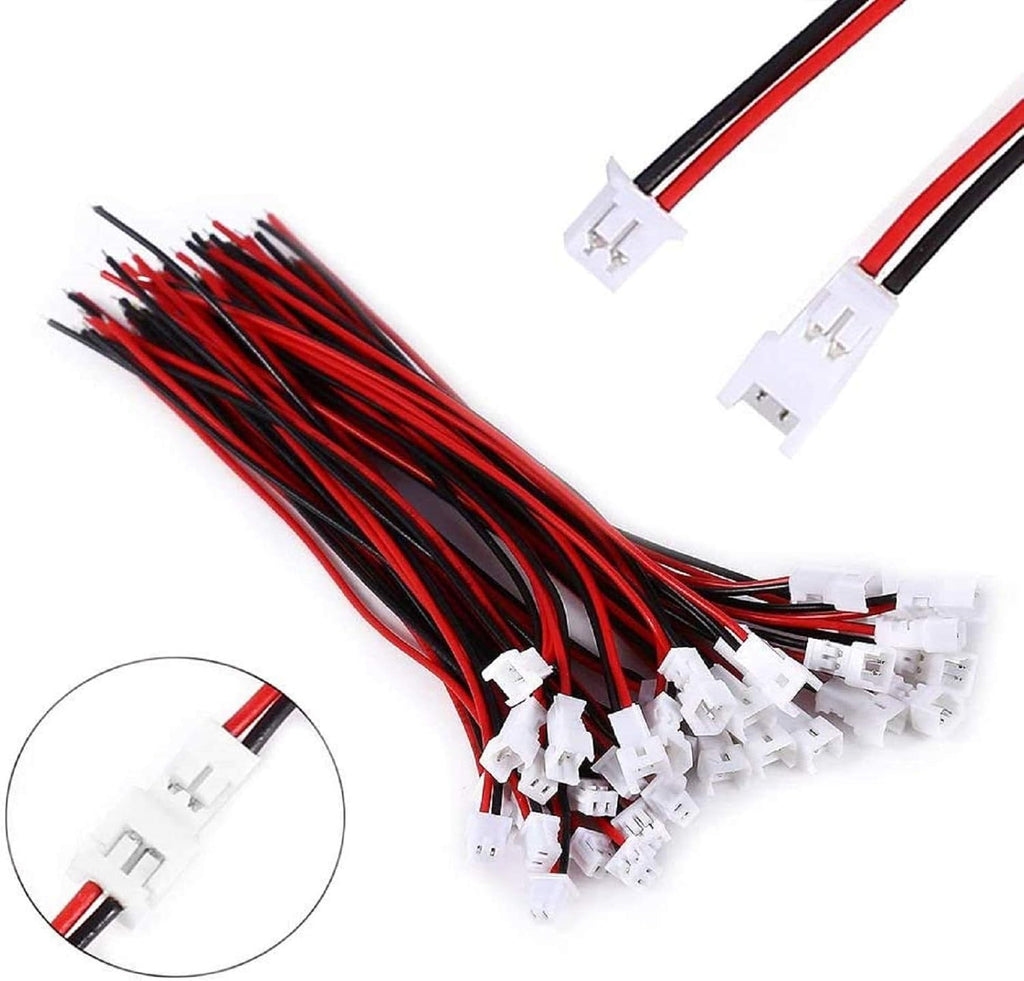 30 Pairs JST 1.25mm 2 Pin Micro Male Female Connector Plug with Red Black Wire Cable 80mm M38820
