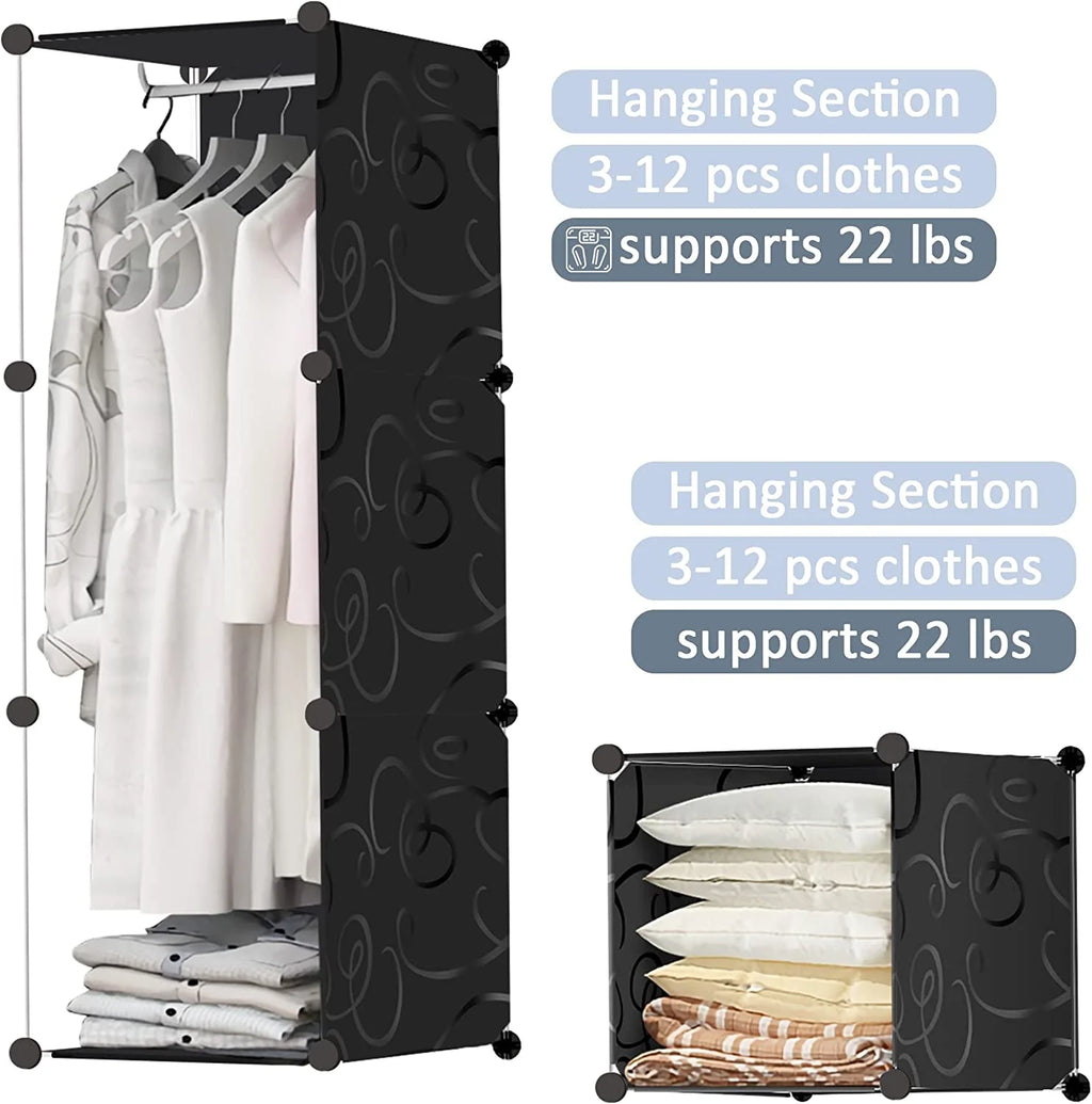 Portable Closet Wardrobe 4 Tiers 8 Doors Black Q45358