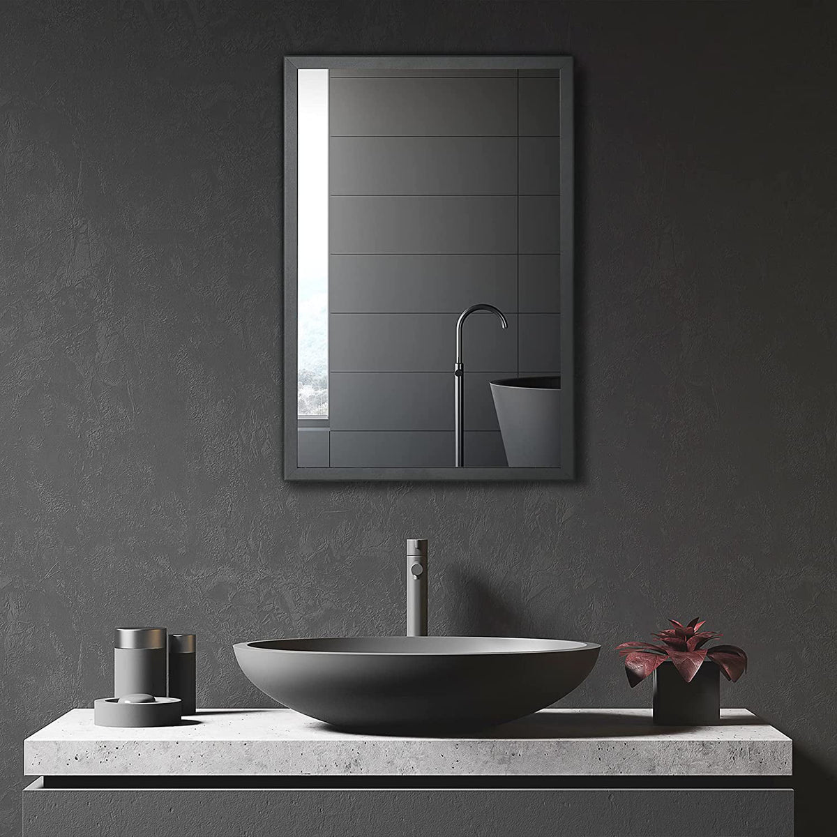 Black Stainless Steel Wall-Mounted Medicine Cabinet with Mirror X53683