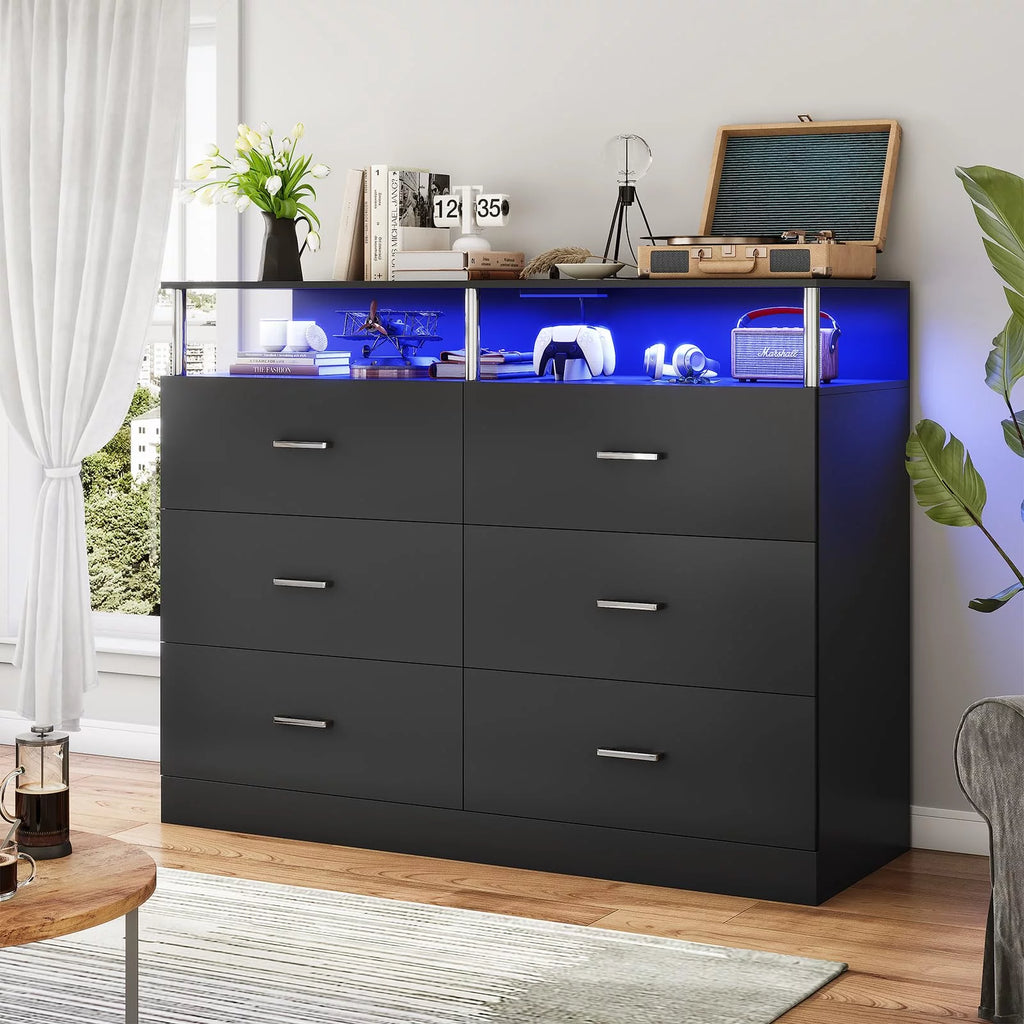Black 6 Drawer Dresser with Charging Station N21034