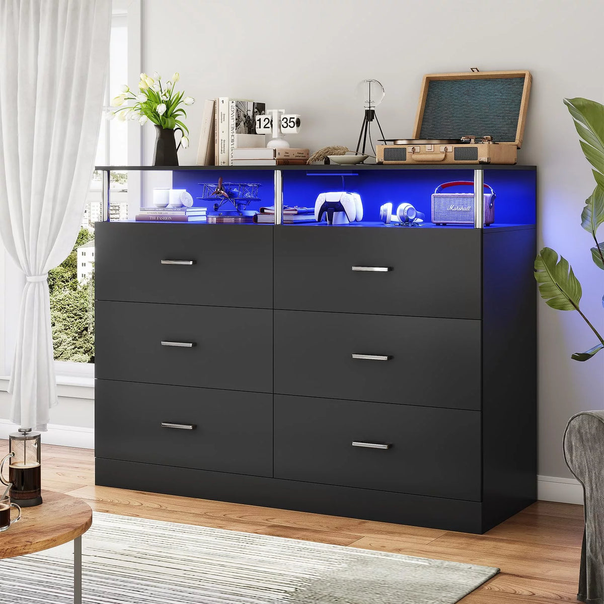 Black 6 Drawer Dresser with Charging Station N21034