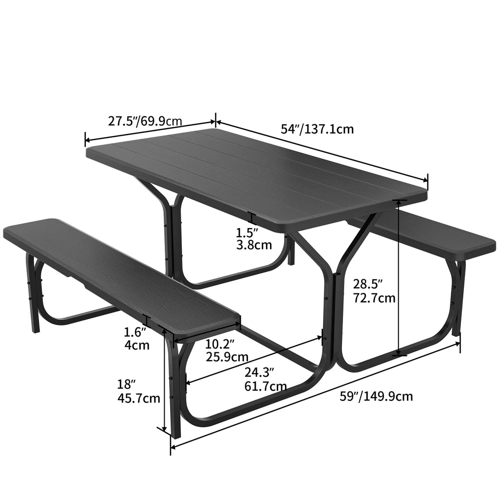 Heavy-Duty Outdoor Picnic Table Set Black A748029