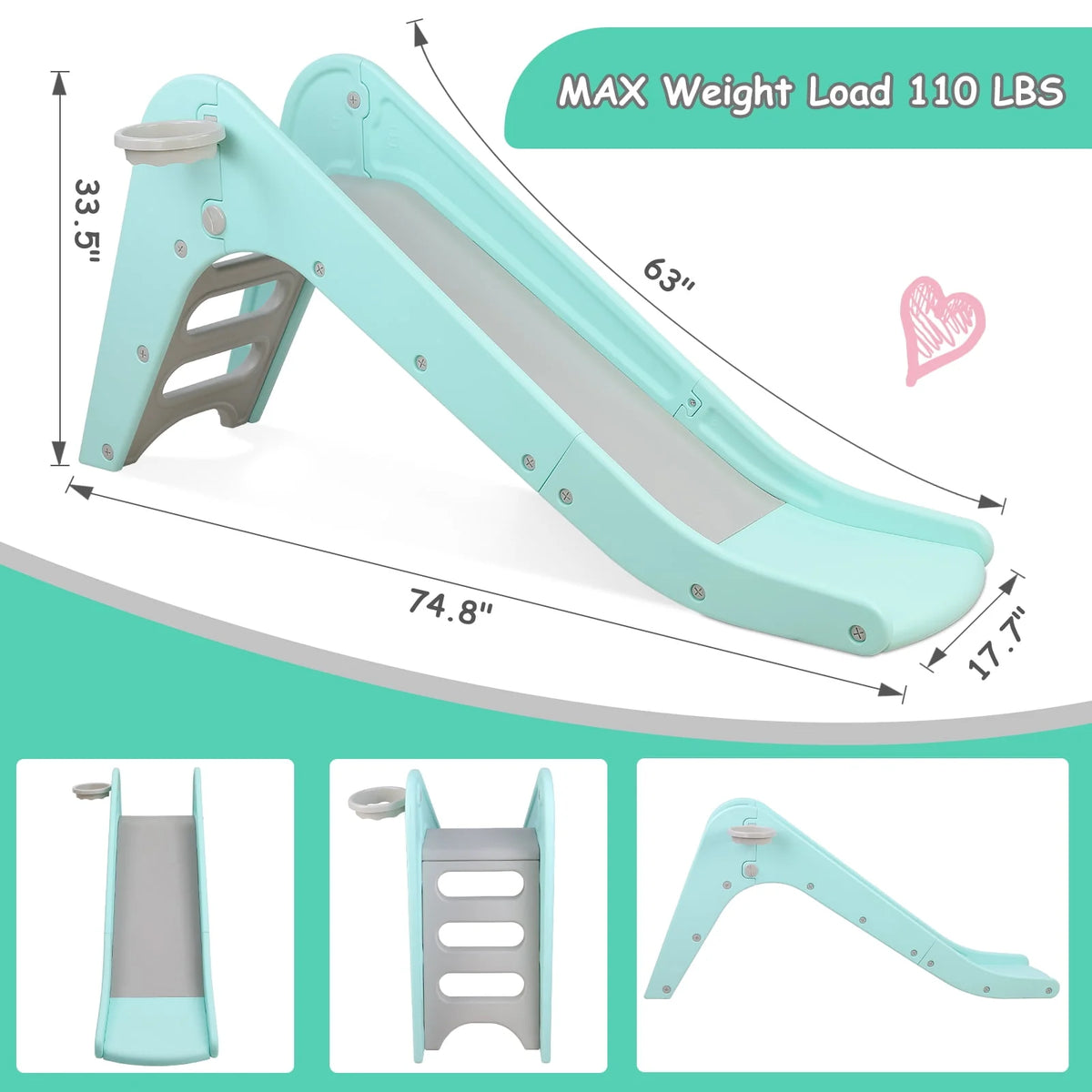 Plastic Kids Slide with Basketball Hoop J1656