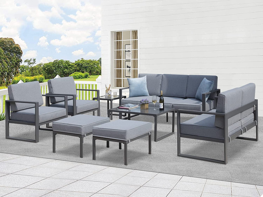 Grey 8 Piece Aluminum Outdoor Sectional Sofa with Ottomans and Coffee Table Z642589