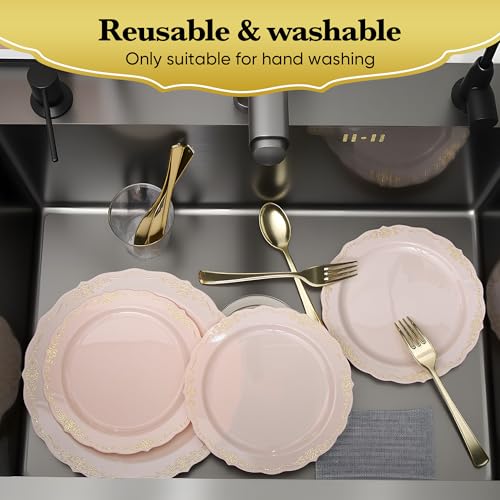 350 PCS Gold Disposable Plates Dinnerware Set C95297