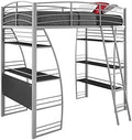 Gray Metal Frame Twin Loft Bed with Desk and Bookcase G378407