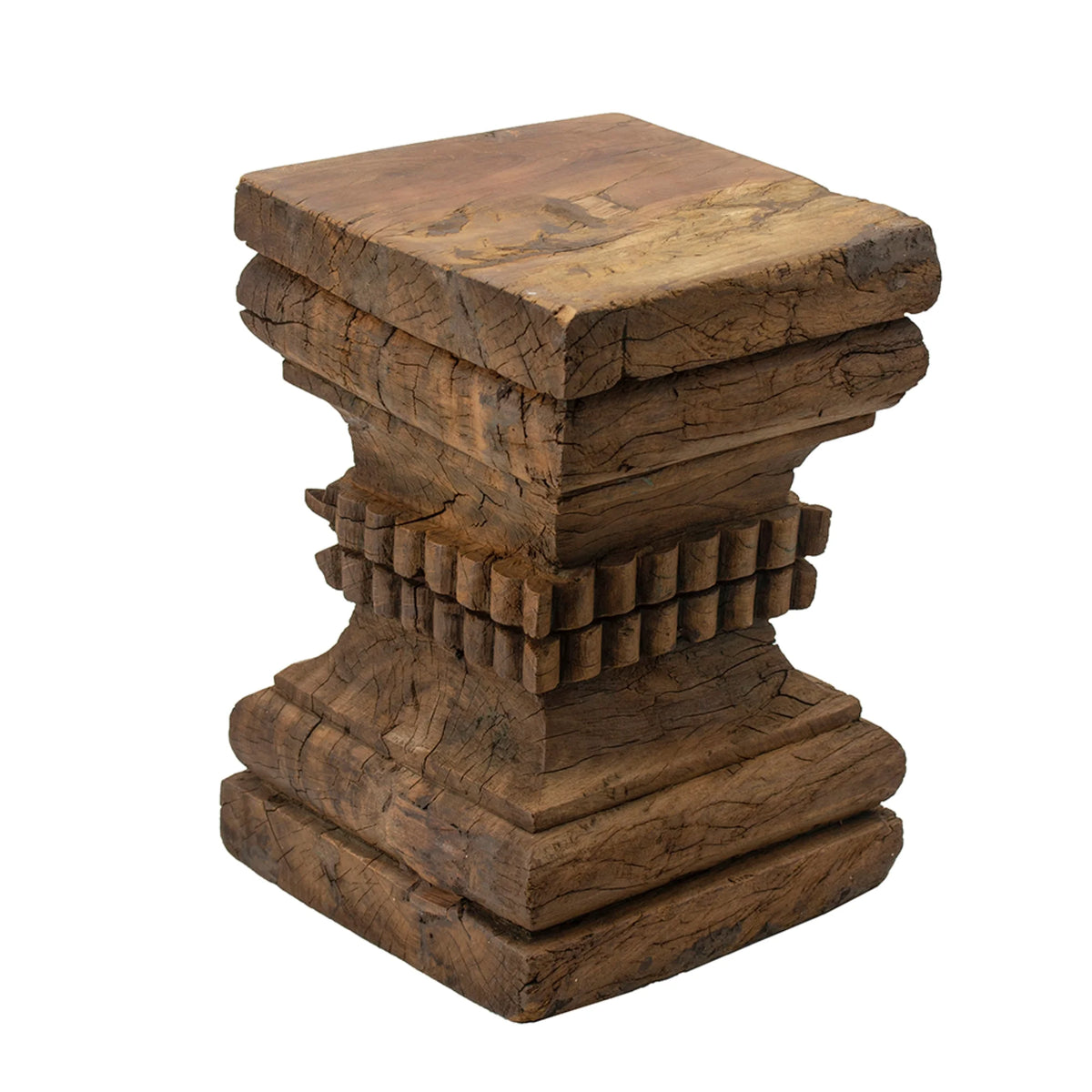 Organic Carved Wooden Pillar Stool D466387