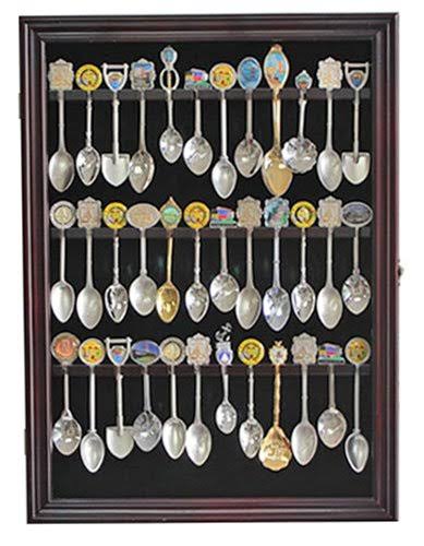 Cherry Finish Glass Door Spoon Display Case Rack Cabinet G385