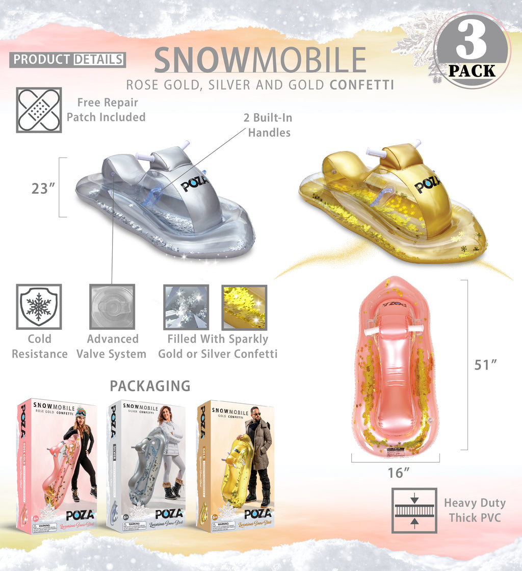 Inflatable Snowmobile Sled Set of 3, Rose Gold, Gold, and Silver, 51 Inches J3503