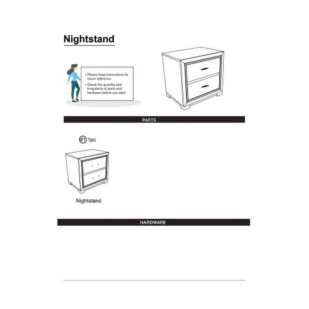 Metallic Gray 2-Drawers Solid Wood Nightstand L1459