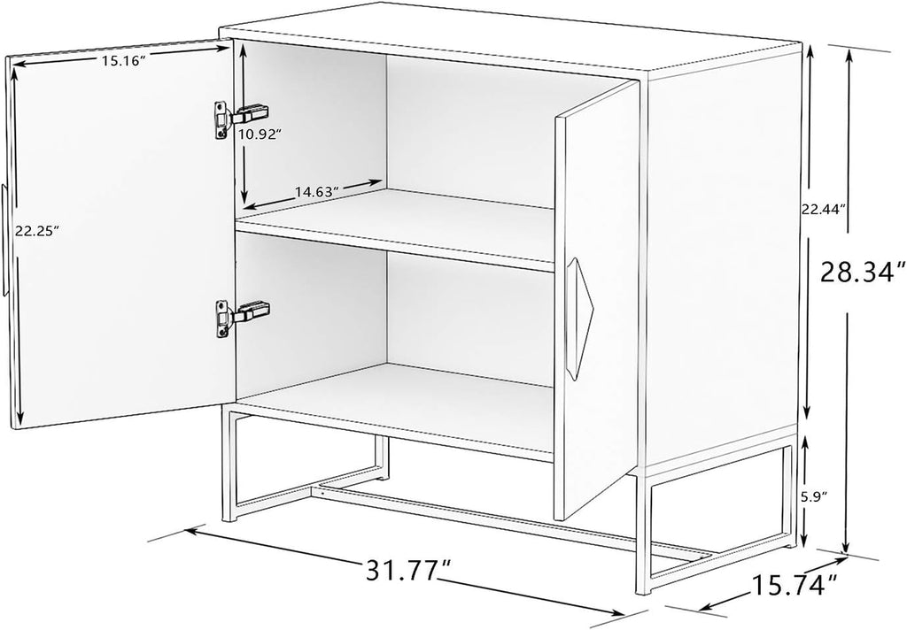 White 2 Door Sideboard with Solid Wood Handles and Metal Legs C158