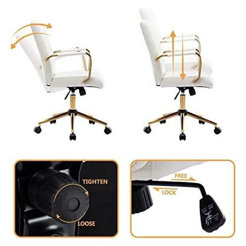 White PU Leather Office Chair with Wheels Q730366