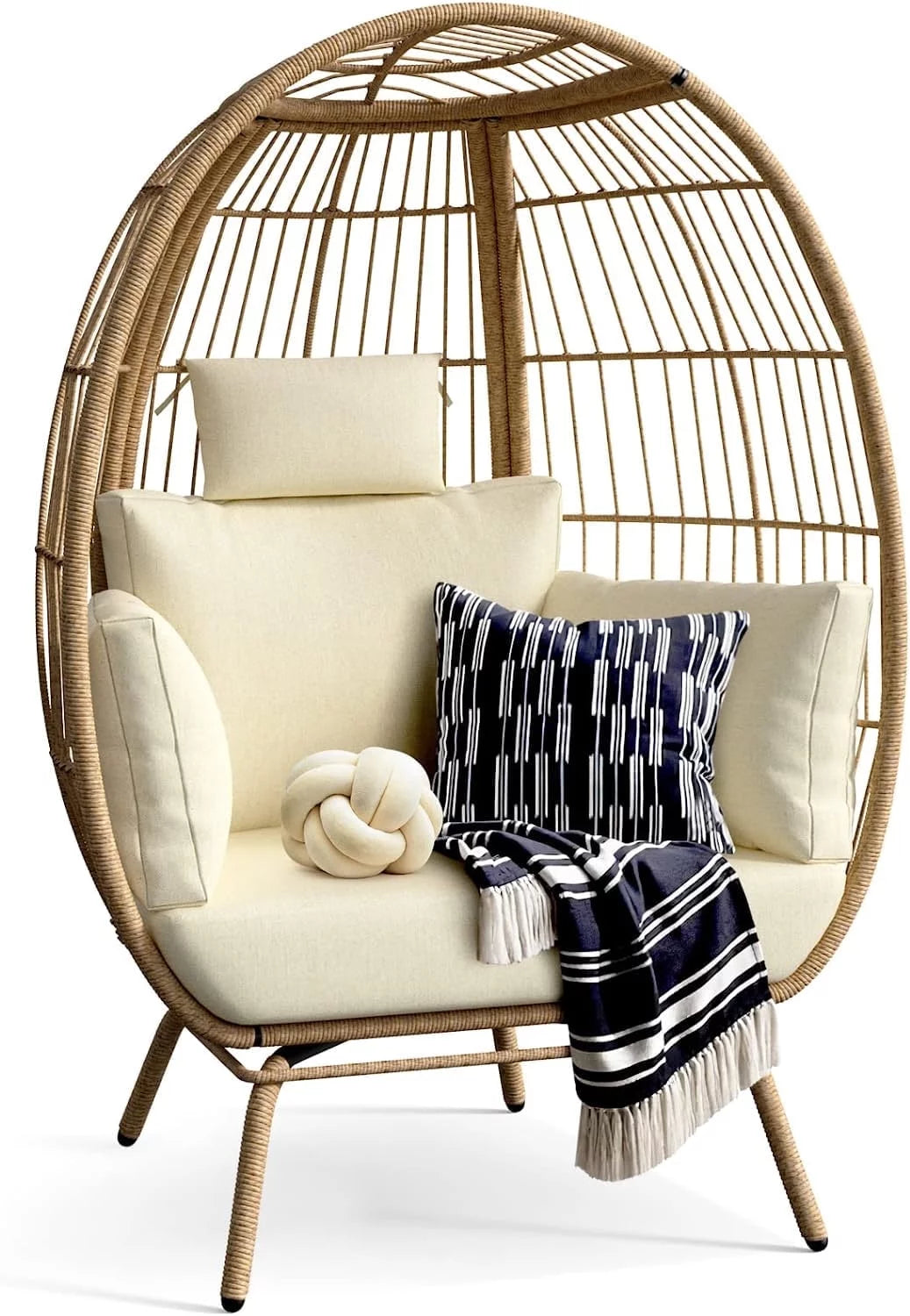 Oversized Wicker Egg Chair with Stand and Cushions T696013
