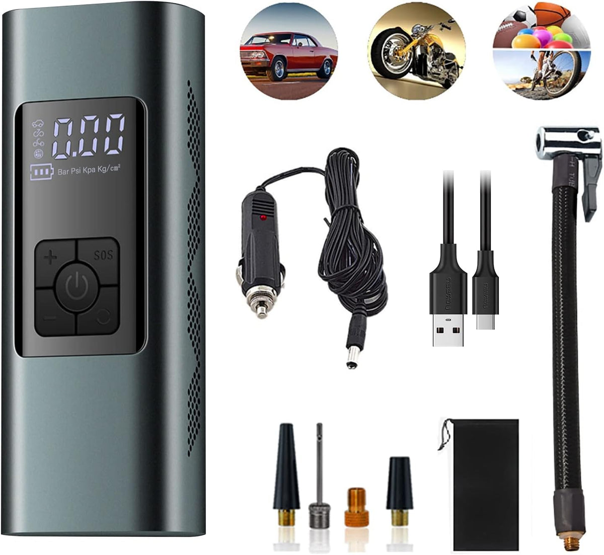 Cordless Tire Inflator Portable Air Compressor 12 Volt Rechargeable 6000mA 140PSI with Pressure Gauge Auto-Off Pack of 2 M100