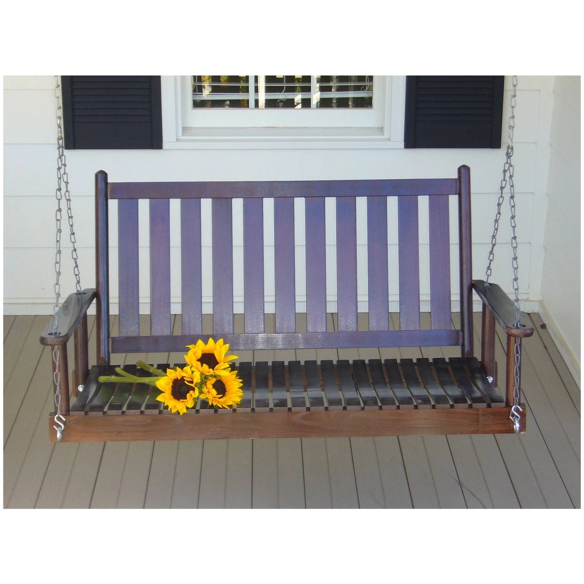Wood Porch Swing with Vertical Slat Back and Seat U9434