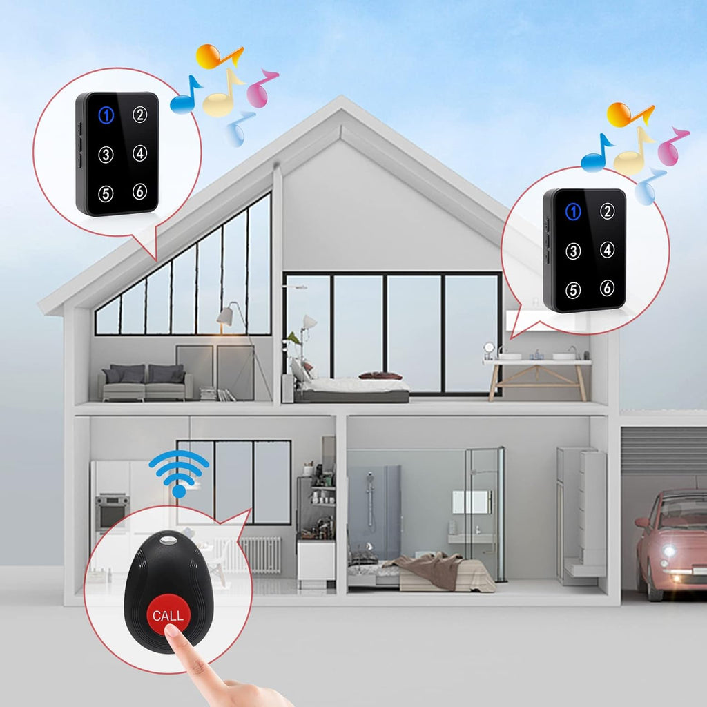 Wireless Caregiver Pager Nurse Call System with 3 Number Display Plug-in Receiver 6 Waterproof Transmitters K756500