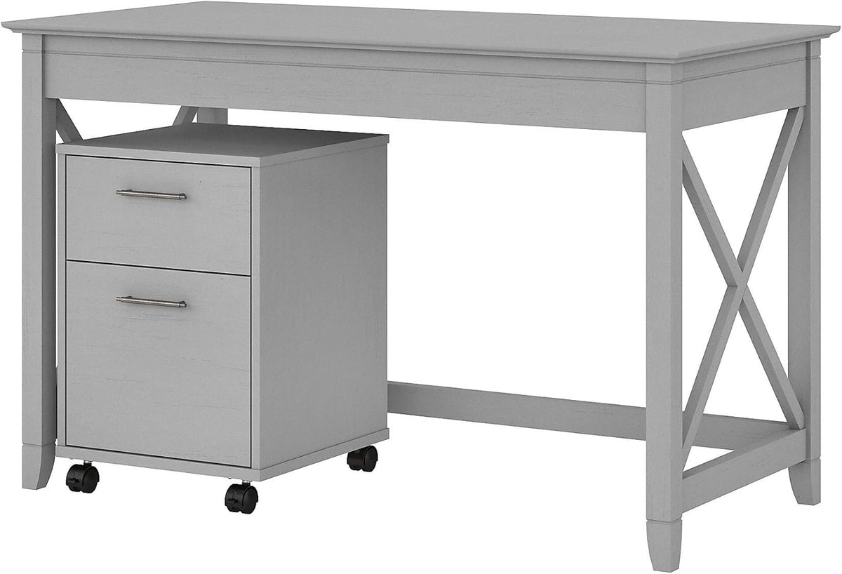Dark Gray Hickory Writing Desk with 2 Drawer File Cabinet Y957
