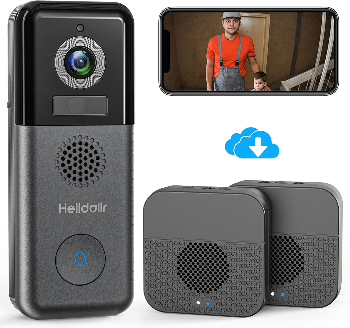 2K Wireless Video Doorbell Camera with Motion Detection and Night Vision F476886