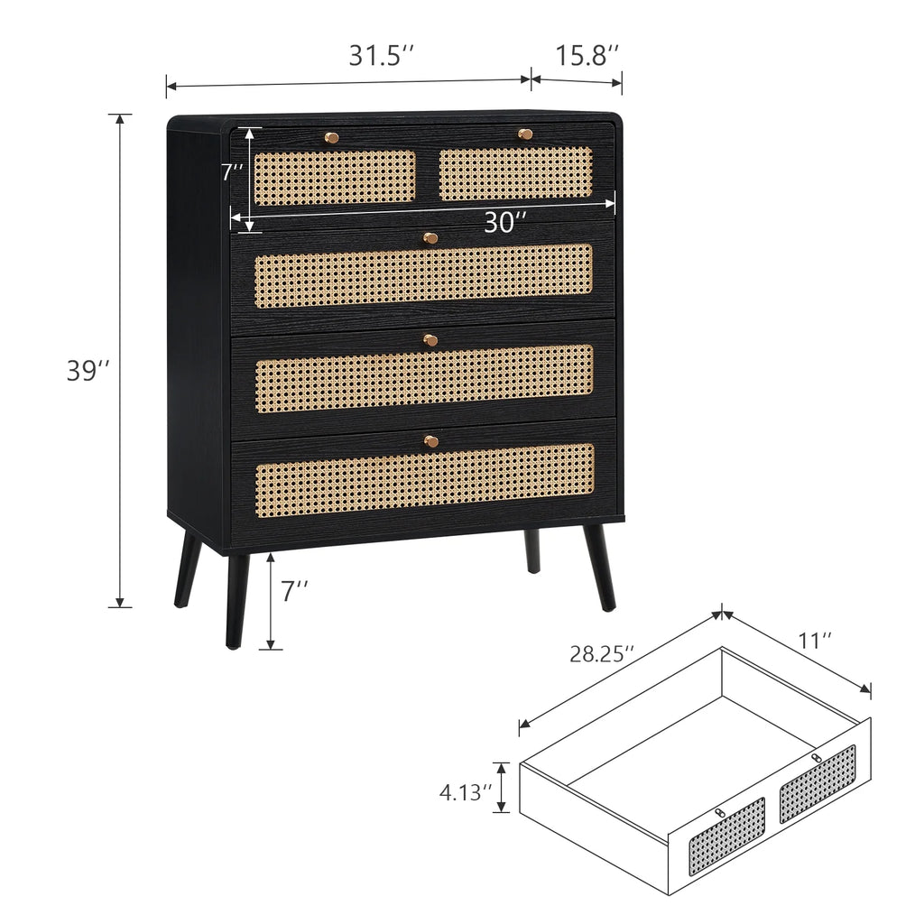 4 Drawer Natural Rattan Wood Dresser M34425