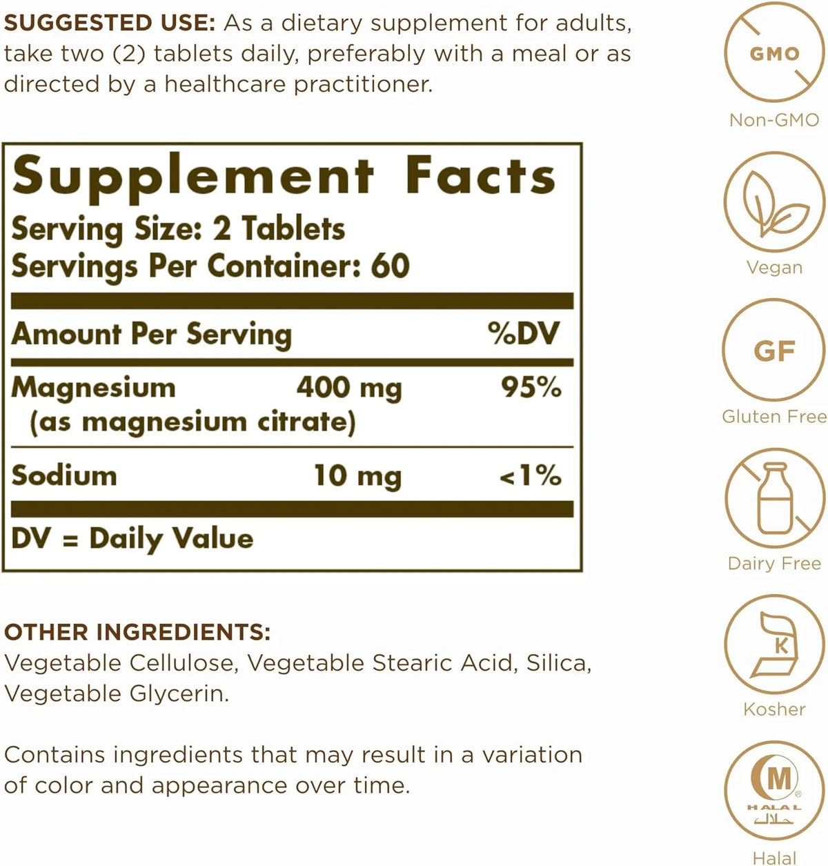Magnesium Citrate 120 Tablets 2 Bottle Pack L8876