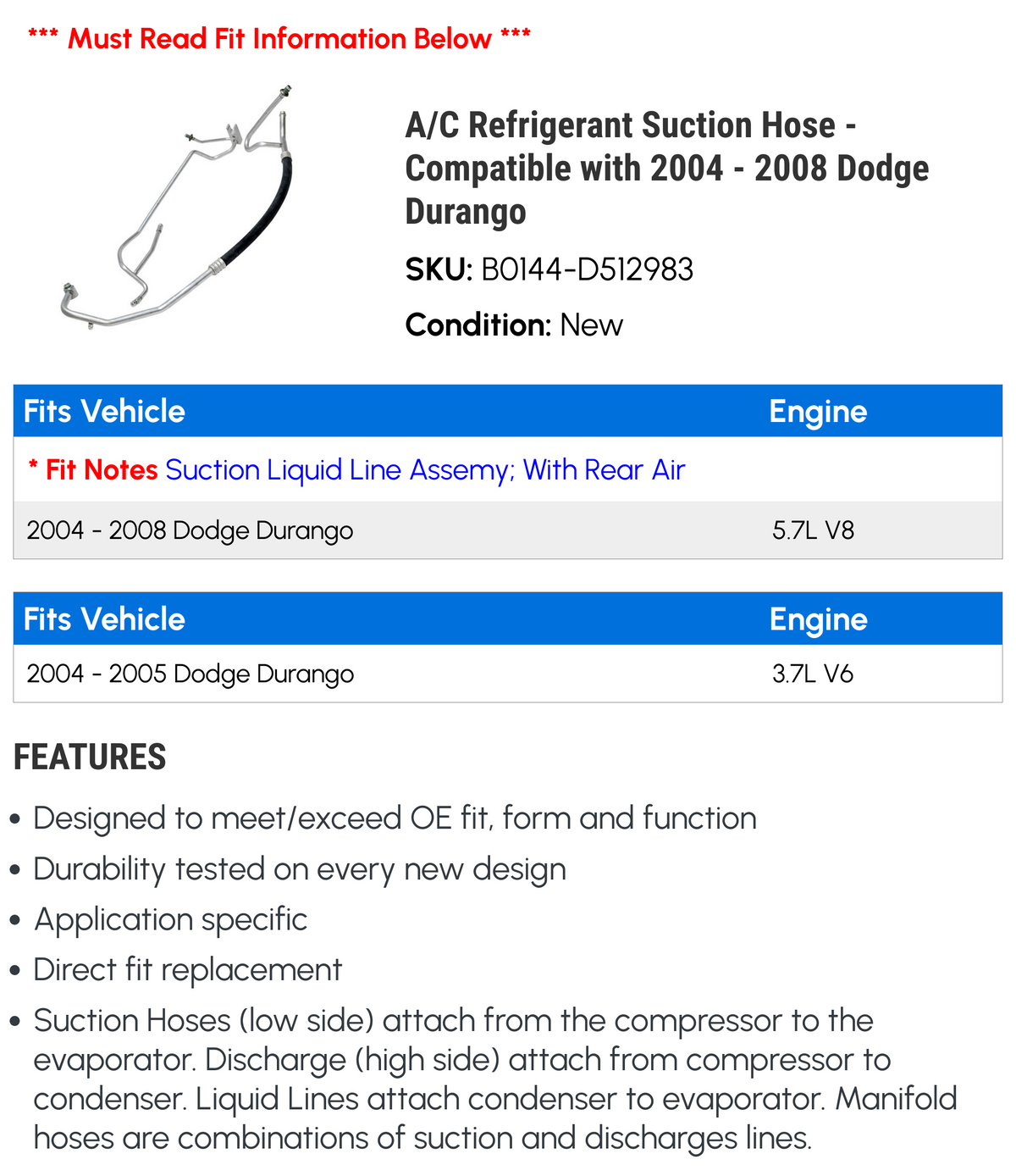 A/C Suction Hose J909