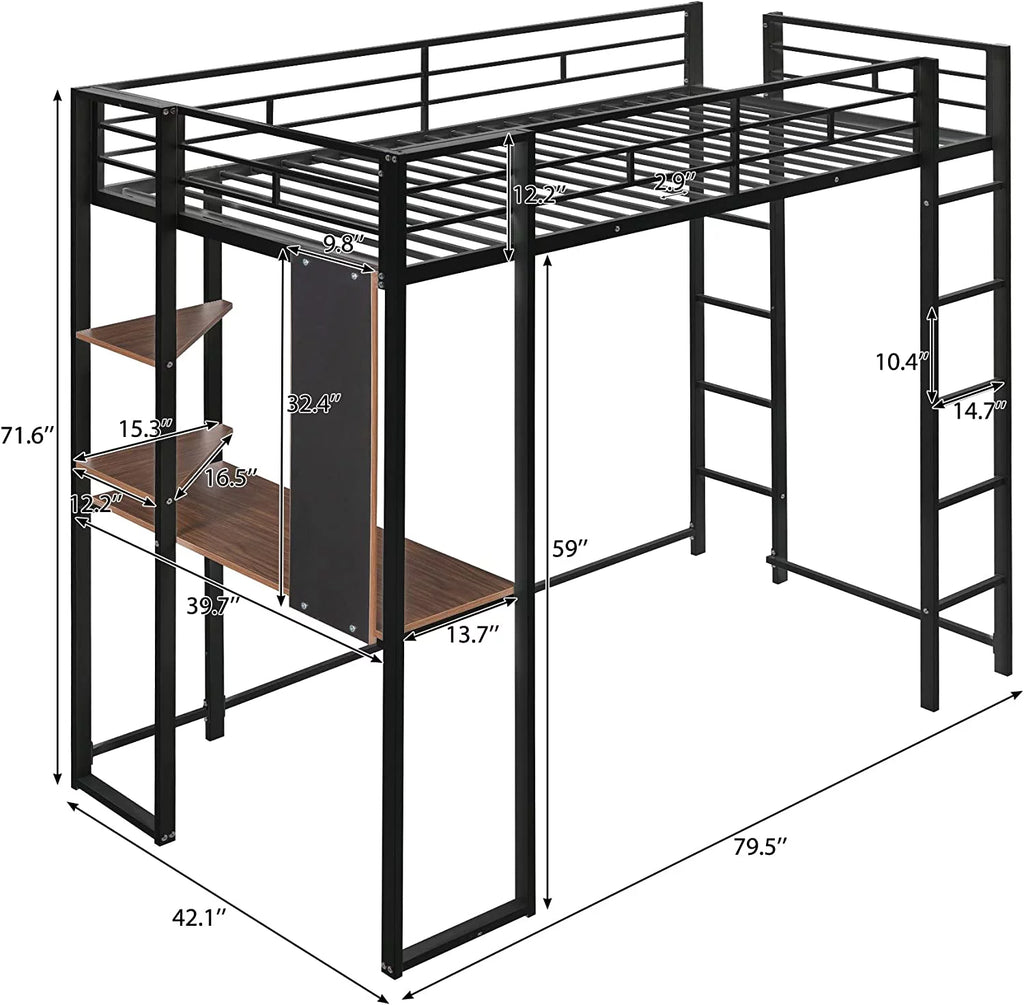 High Loft Bed with Desk and Shelves T774617