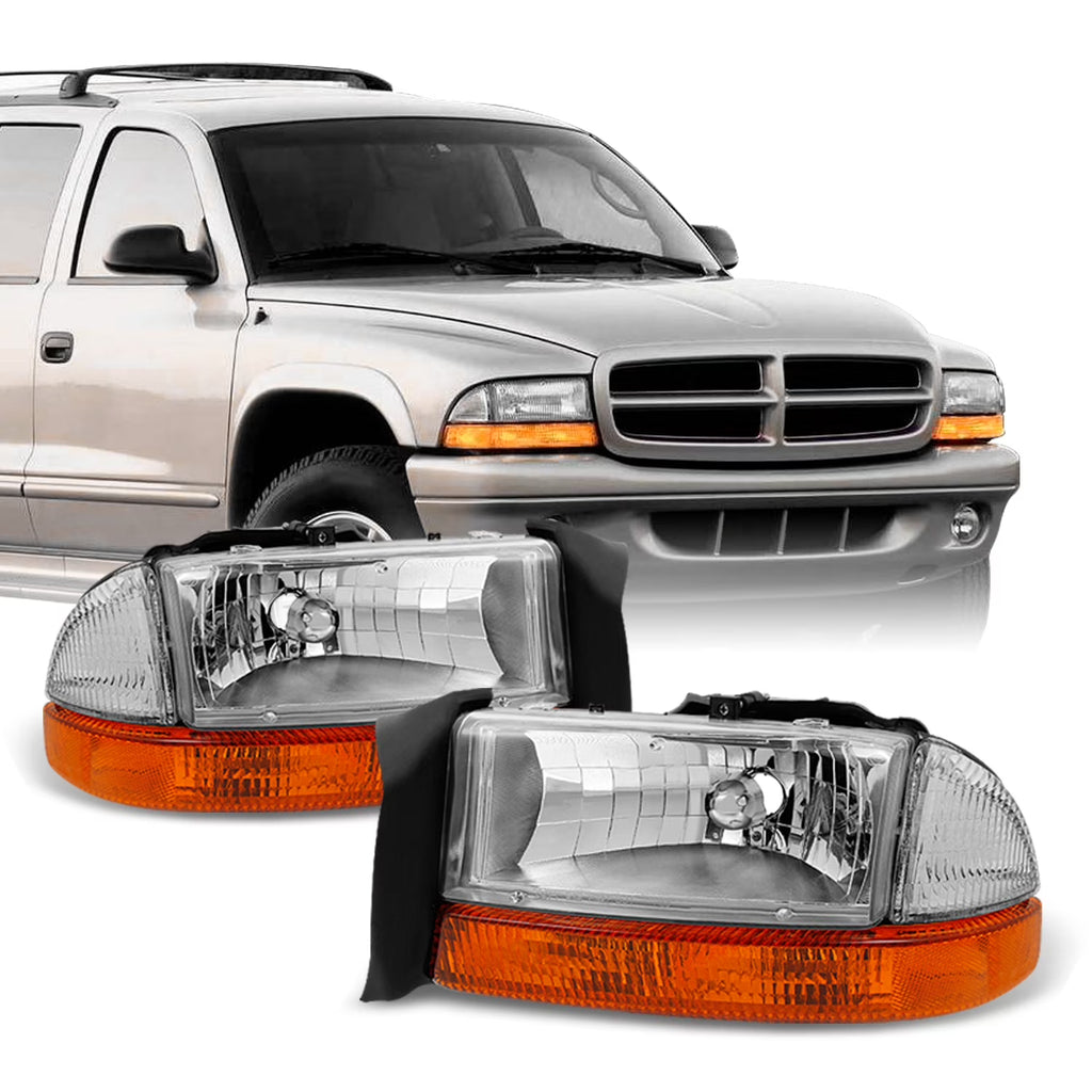 Chrome Driver Left + Passenger Right Side Headlights + Signal Lamp Pair Set K3009