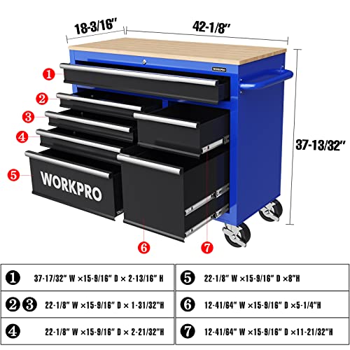 46-Inch 9-Drawers Rolling Tool Chest with Wooden Top A804
