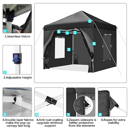 10x10 Pop Up Canopy Tent with 4 Removable Sidewalls and Windows, Black A7579