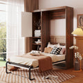 White Twin Size Wooden Murphy Wall Bed with Cabinet and Storage Drawers Q27657