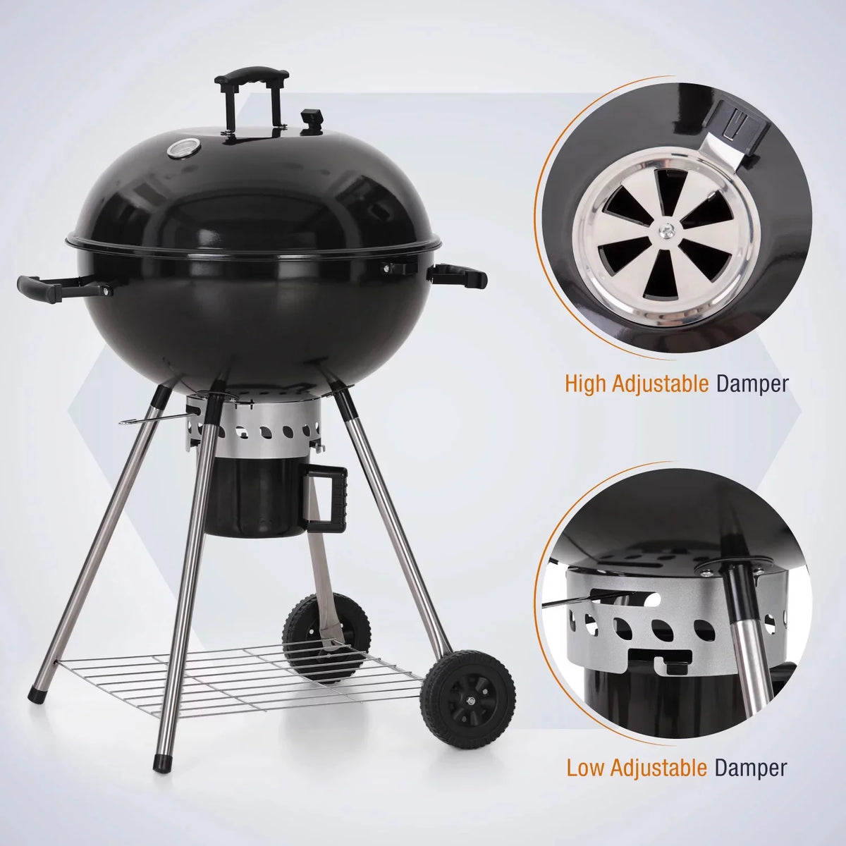 22" Portable Charcoal BBQ Grill, Black J37529