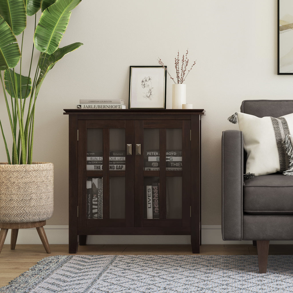 Solid Wood 30 inch Wide Low Storage Cabinet in Tobacco Brown H27942