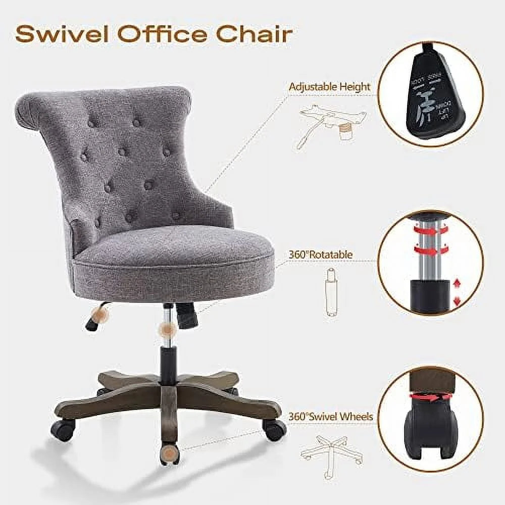 Teal Linen Fabric Adjustable Height Swivel Office Chair with Wheels Y89343